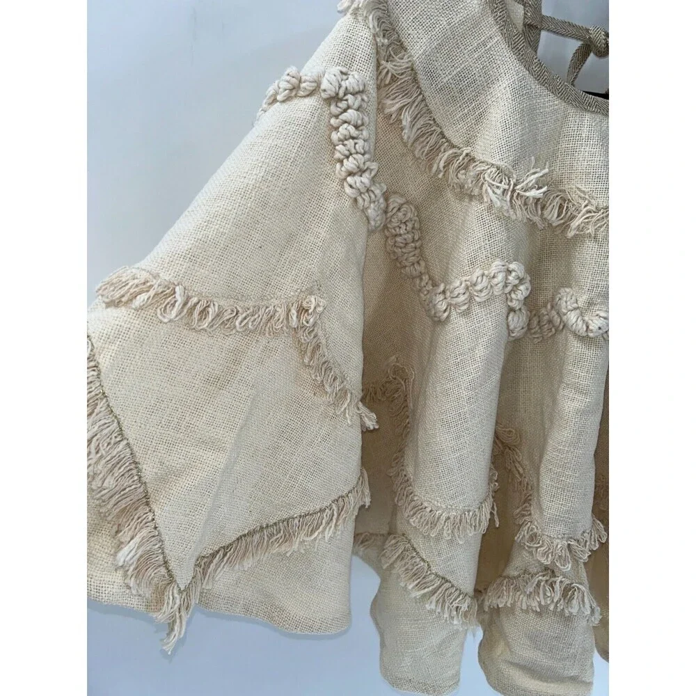 Women's Aspen Fringe Cotton Blend Poncho OS - Picture 4 of 8